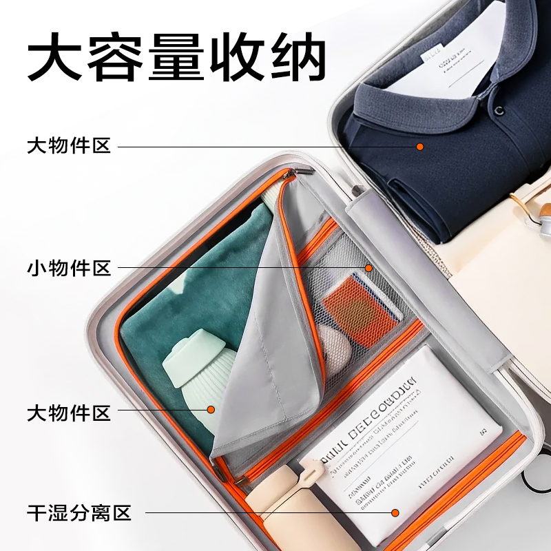 纵横BG600前开盖宽拉杆多功能行李箱(灰-20寸)(个)