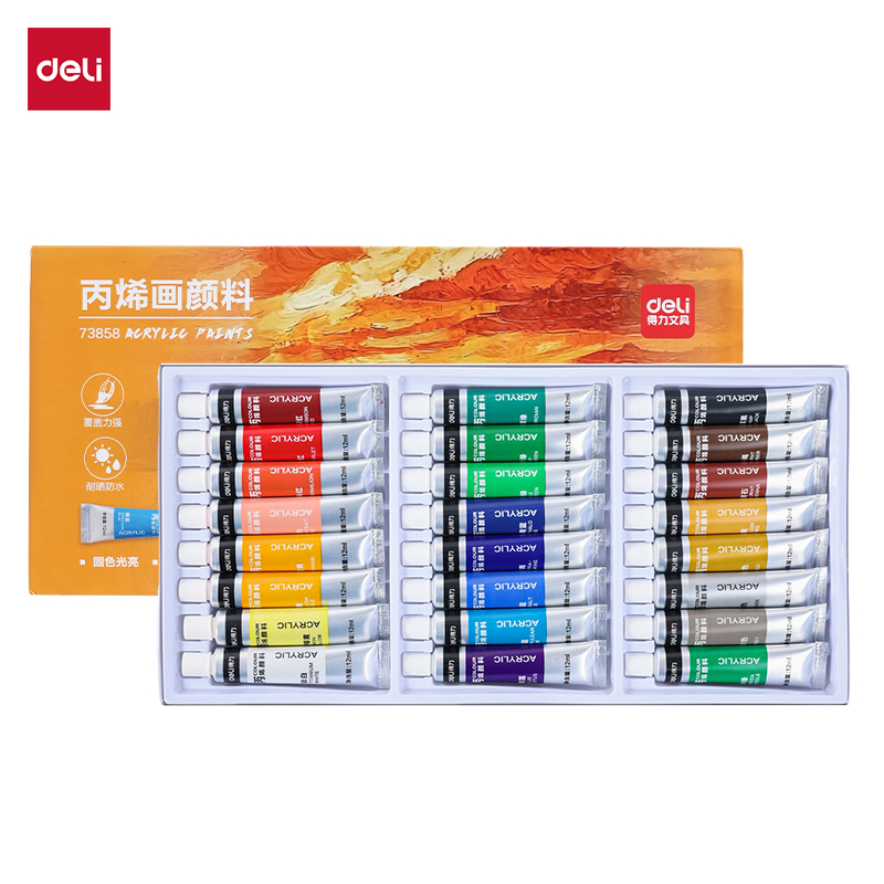 纵横73858丙烯画12ml新抽拉盒颜料套装(混)（24色/盒）