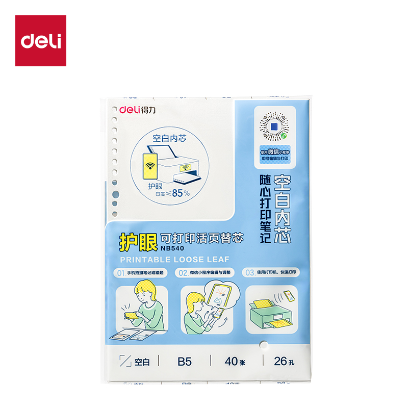 纵横NB540护眼可打印活页替芯75g-B5-40张(混)(本)