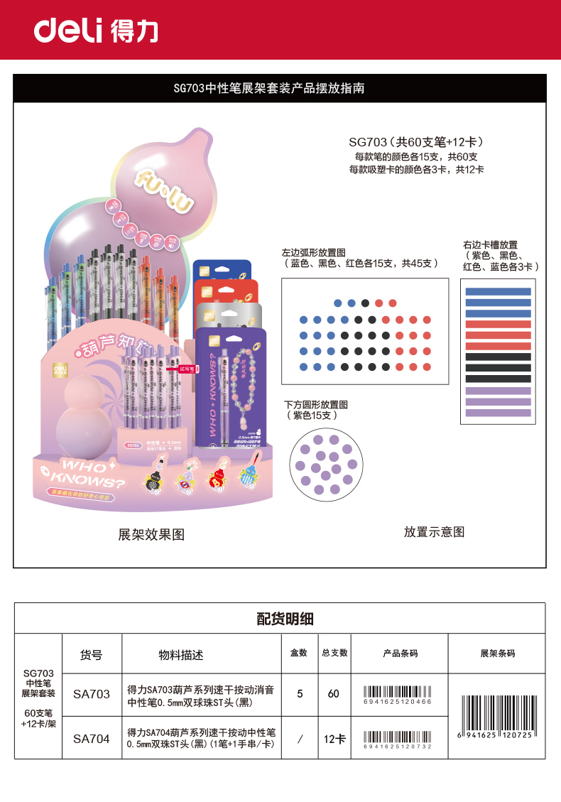 纵横SG703葫芦知道速干按动中性笔展架套装(黑)(60支+12卡/架)