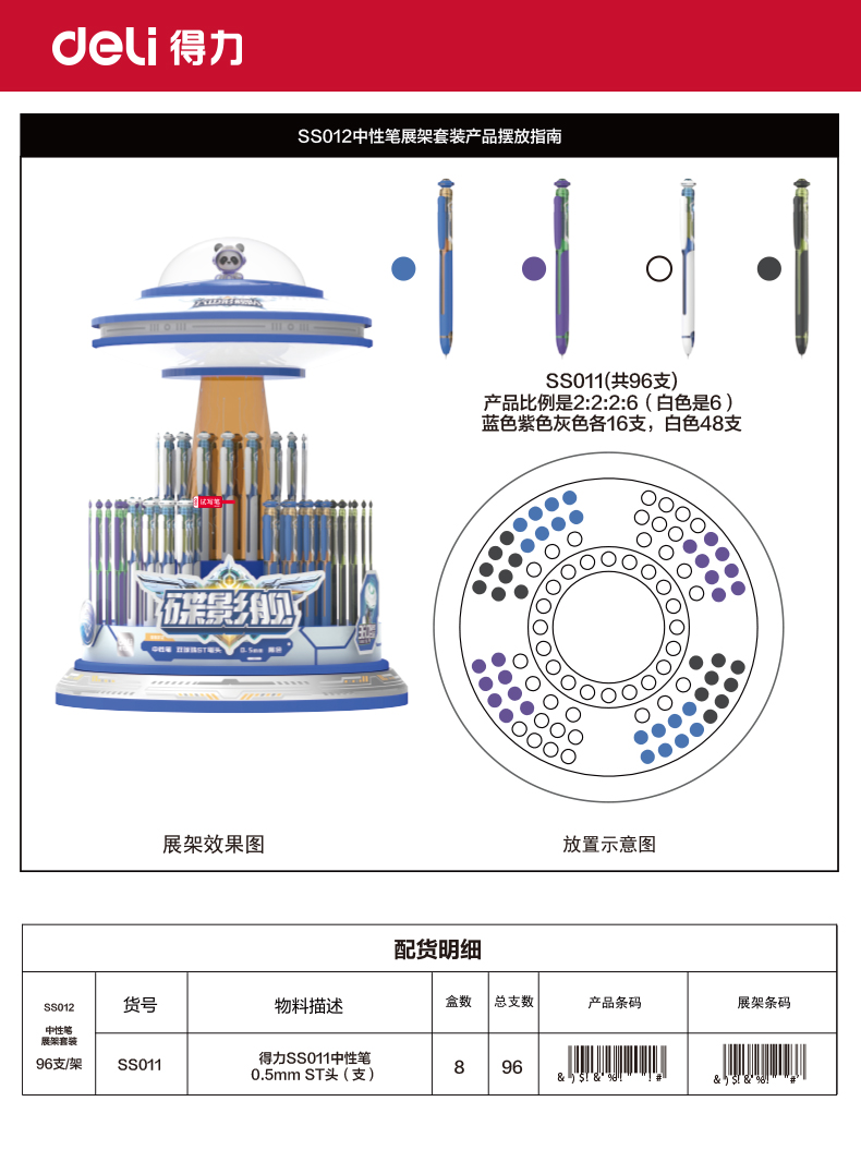 纵横SS012六边形舰队碟影舰速干按动中性笔展架套装(黑)(96支/架)