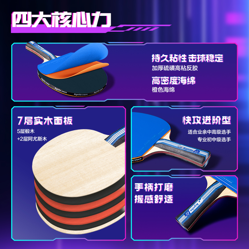 安格耐特FH218赛博脉冲系列四星级乒乓球拍(横拍)(蓝)(只)