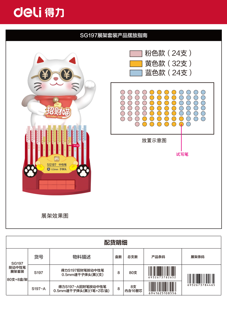 纵横SG197招财笔按动中性笔展架套装(黑)(80支+8盒/架)