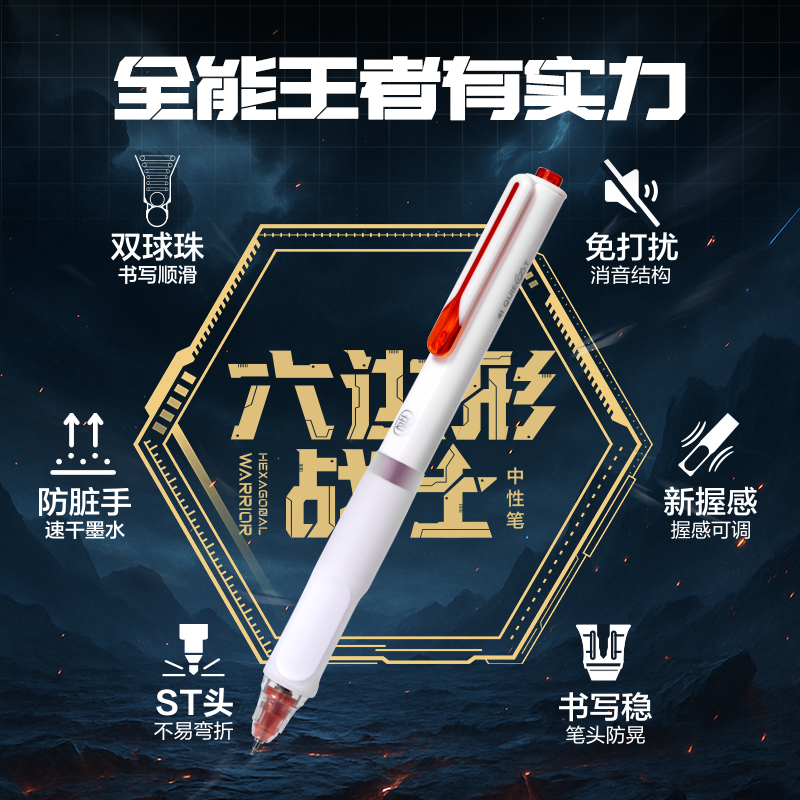 纵横SA620速干按动常规中性笔0.5mm双珠ST头(红)(5支/盒)