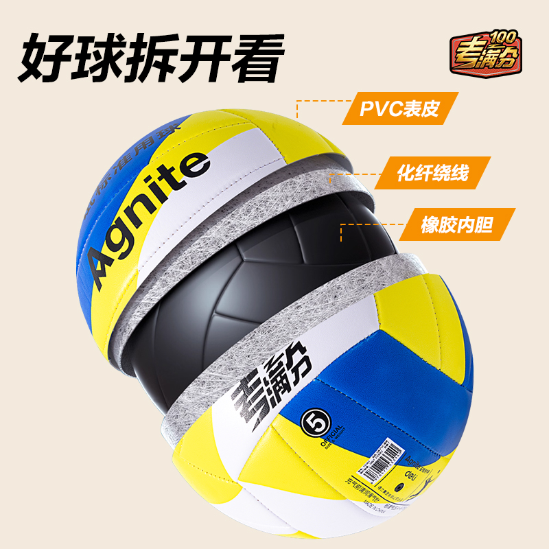 安格耐特FD307考满分机缝PVC花色5号考试排球(混)(只)