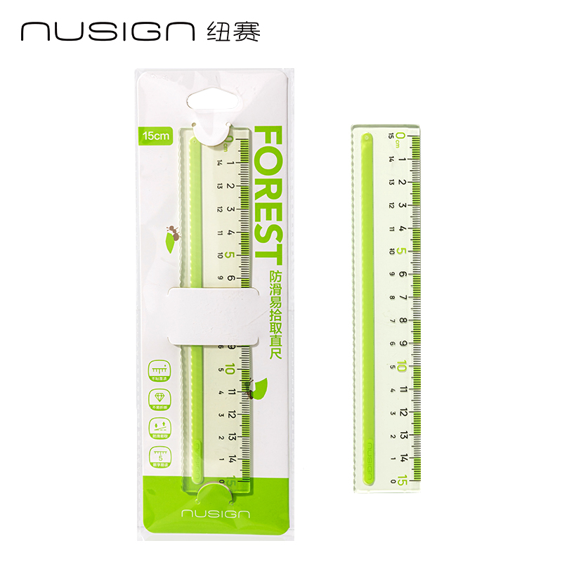 纽赛NS095-1F目愈森林防滑易拾取直尺-15cm(绿)(把)