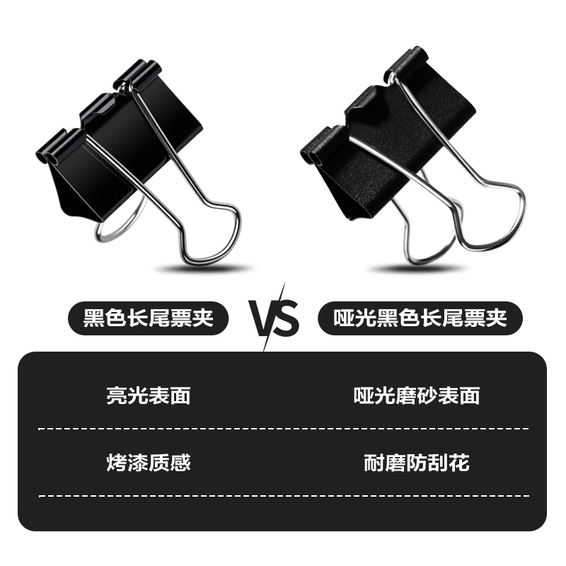 纵横8566Pro哑光黑色长尾票夹6#夹宽15MM筒装(黑)(60个/筒)