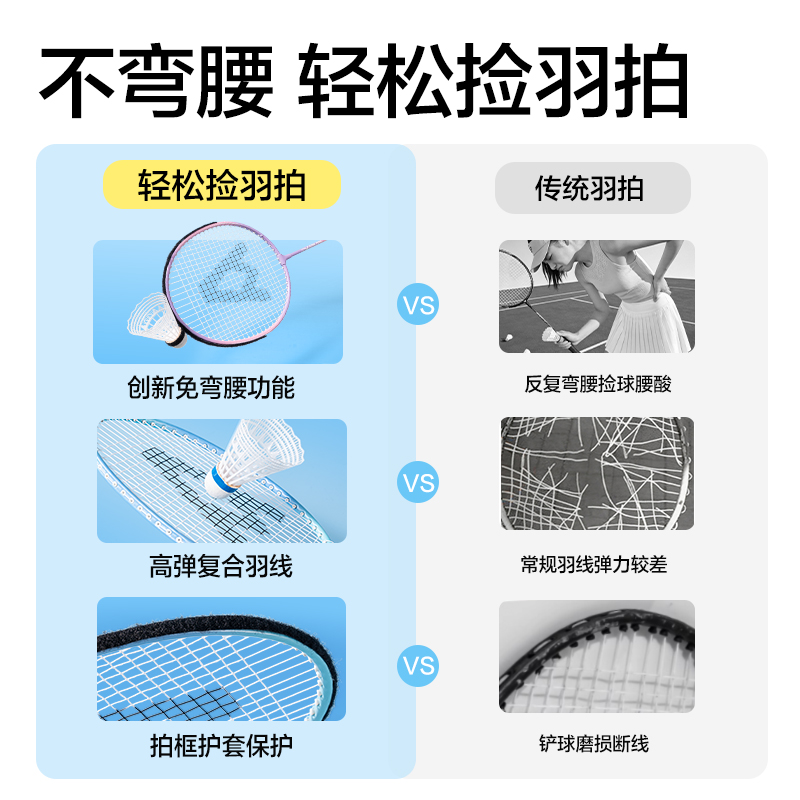 安格耐特FH149碳钢合金羽毛球拍-轻松捡球款-带3球(混色)(付)