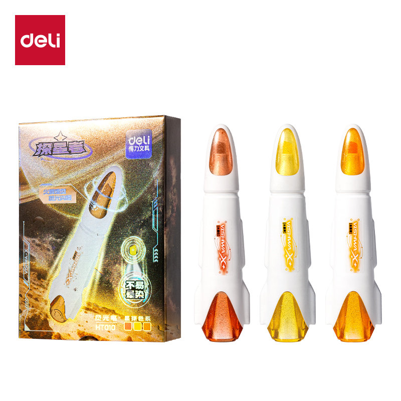 纵横HT010航天系列探星号抗晕染荧光笔(混)(3支/盒)