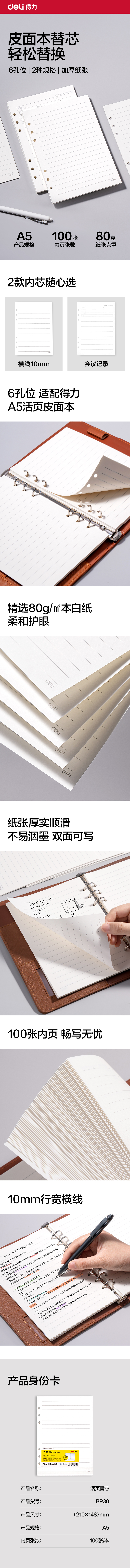 纵横BP30商务活页替芯A5-100张(横线10mm)(本)