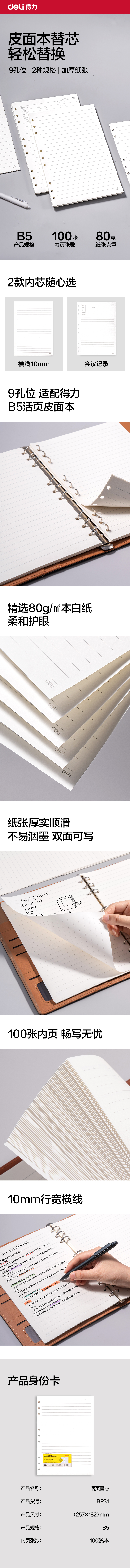 纵横BP31商务活页替芯B5-100张(横线10mm)(本)