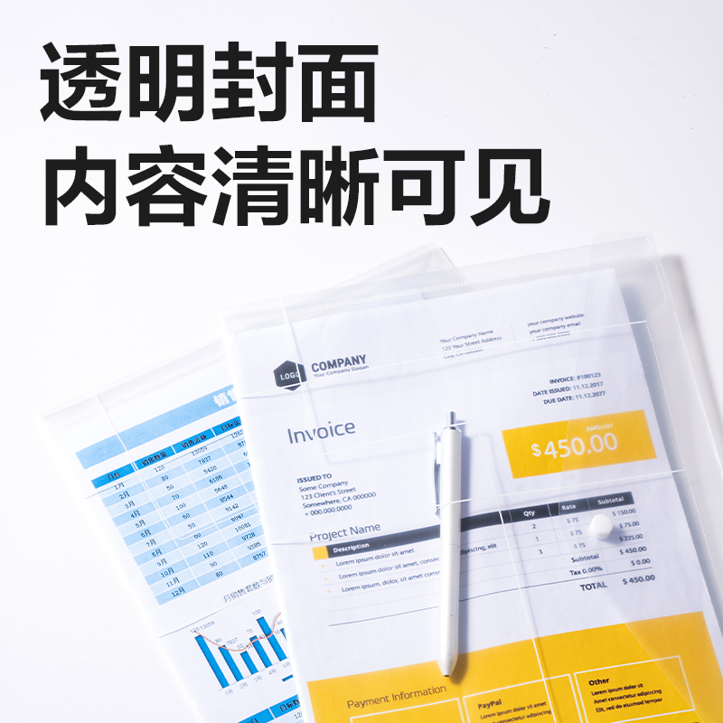 纵横PP312_A4条纹按扣文件袋(透明)(10个/包)