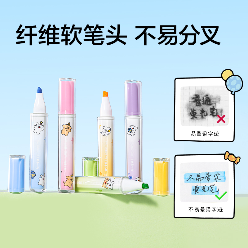 纽赛NS718-D线条小狗香味荧光笔(混)(5支/盒)