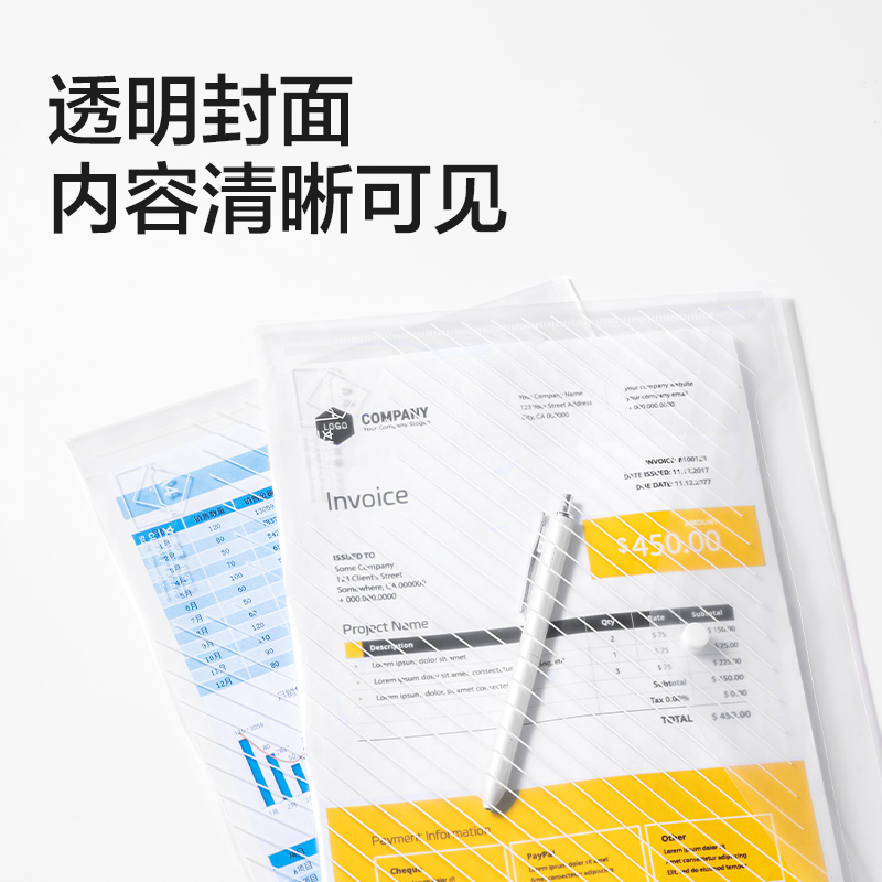 纵横PP315_A4斜纹按扣文件袋(透明)(10个/包)