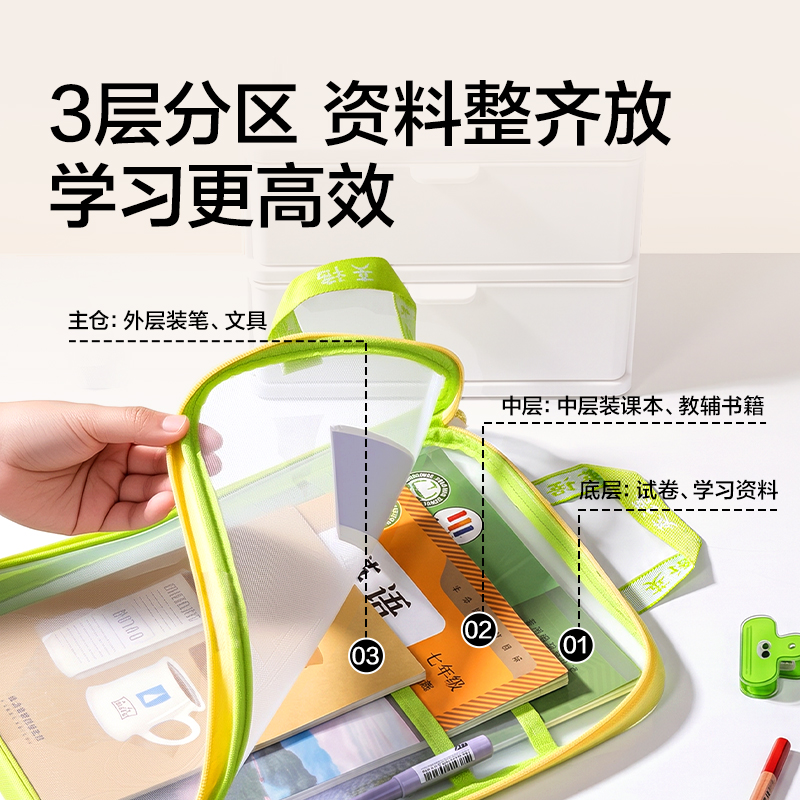 纵横PP196_A4_L型学生网纱拉链袋(绿)(英语)(个)