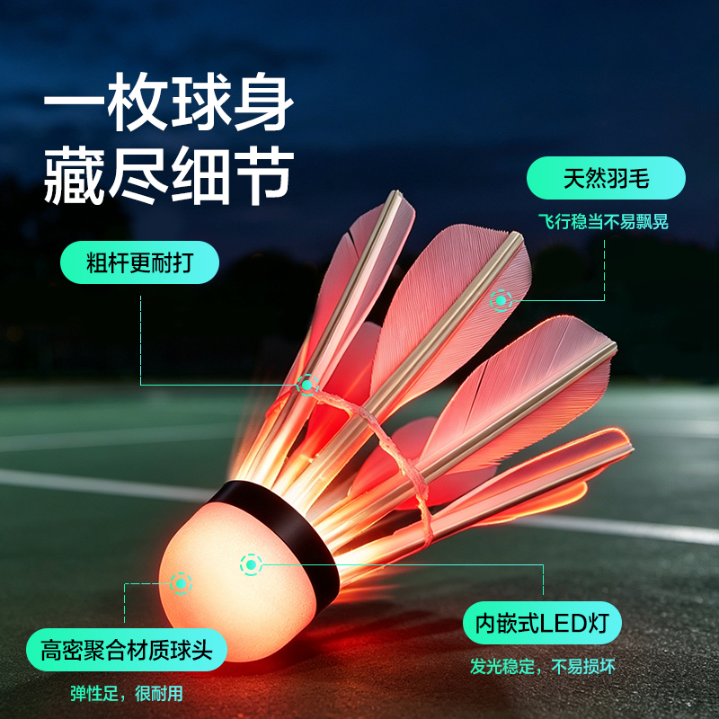 安格耐特FH112-6发光天然羽毛球-粗杆羽球-6只装(白)(筒)
